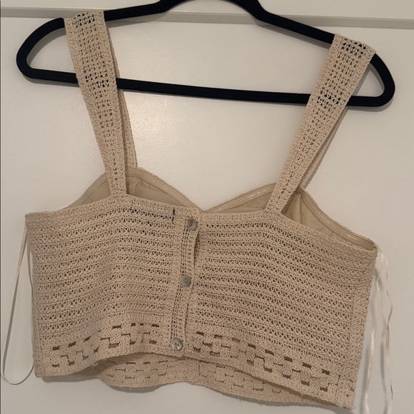 AQUA Crocheted Cropped Top Women's Small Spring cream Sleeveless Back Button - Picture 5 of 5